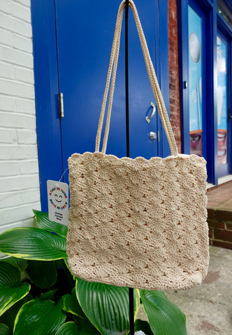 Cream Knit Shoulder Bag